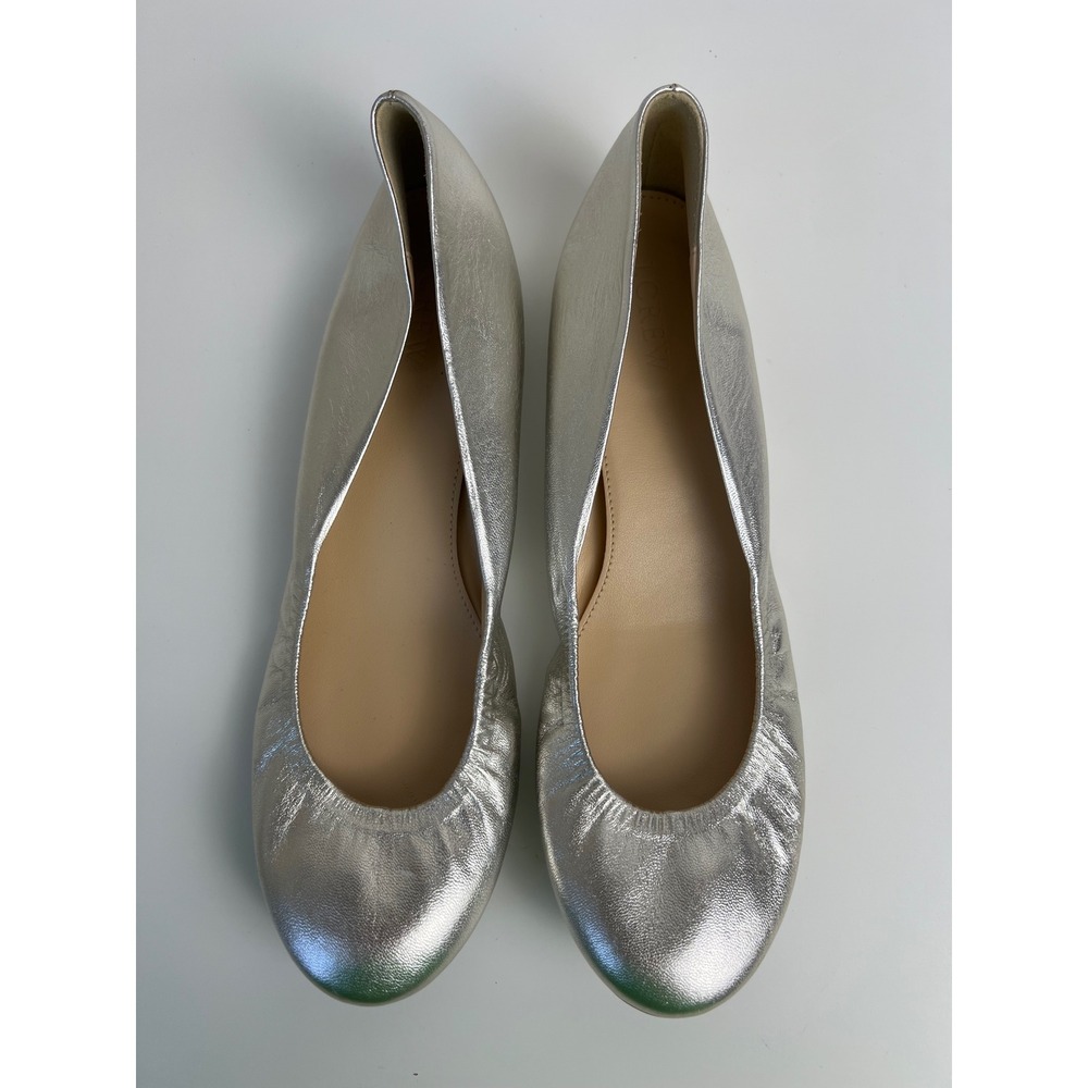 J.Crew Silver Metallic Leather Ballet Flats Round Toe Slip On US 8